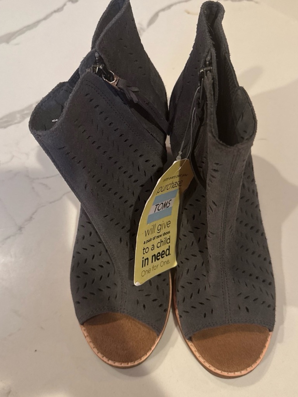 TOMS Women's Gray Peep-Toe Perforated Booties 7.5